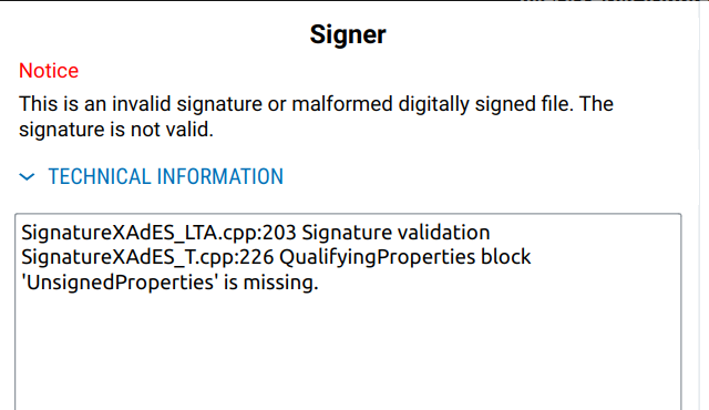 Although SEO claims that digital signatures can not be invalid, the official Digidoc tool declares the signatures of [actual containers downloaded from vote verification server](https://github.com/infoaed/kryptogramm/tree/main/data) invalid.