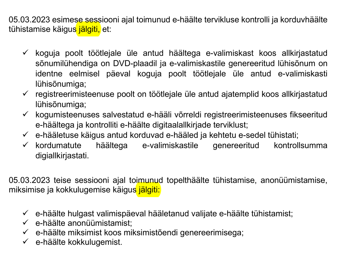 KPMG 2023. aasta Riigikogu valimiste auditi lõpparuanne kinnitab, et audiitor topelthäälte tühistamist ja anonüümimisele läinud häälte terviklust iseseisvalt ei kontrollinud